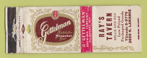 Matchbook Cover - Gettelman Beer Ray's Tavern Chicago? IL POOR