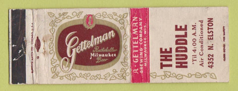 Matchbook Cover - Gettelman Beer The Huddle Chicago IL WORN