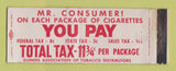 Matchbook Cover Illinois Association Tobacco Dist Tax Statement WEAR Full Length