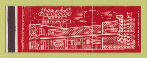 Matchbook Cover - Streid's Motel Restaurant Bloomington IL Route 66 WEAR