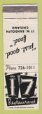 Matchbook Cover - 17 Restaurant Chicago IL WEAR
