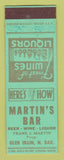 Matchbook Cover - Martin's Bar Glen Ullin ND SAMPLE WORN BACK