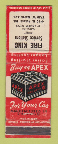 Matchbook Cover - Apex Red Devil Car Battery Fire King oil gas Chicago IL WORN