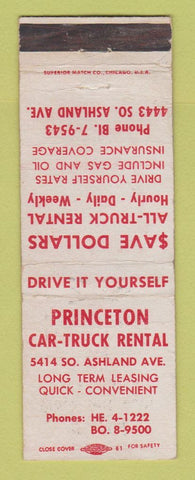 Matchbook Cover - Princeton Car Truck Rentals Chicago IL WEAR