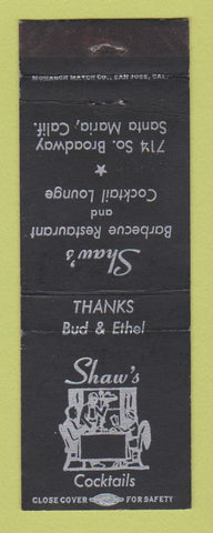Matchbook Cover - Shaw's Cocktails Santa Maria CA BBQ
