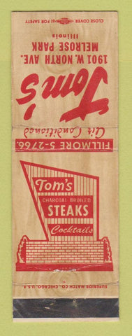 Matchbook Cover - Tom's Restaurant Steaks Melrose Park IL
