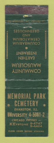 Matchbook Cover - Memorial Park Cemetery Evanston IL WEAR