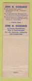Matchbook Cover - John Righeimer County Commissioner Election Chicago IL