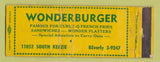 Matchbook Cover - Wonderburger Hamburgers Chicago IL WORN Full Length