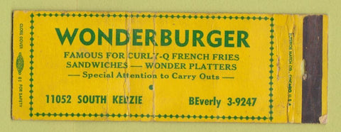 Matchbook Cover - Wonderburger Hamburgers Chicago IL WORN Full Length