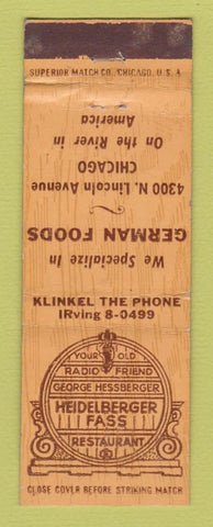 Matchbook Cover - Heidelberger Fass Restaurant Chicago IL German