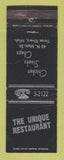 Matchbook Cover - Unique Restaurant Three Rivers MI WEAR