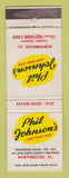 Matchbook Cover - Phil Johnson's Restaurant Northbrook IL WEAR