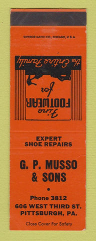 Matchbook Cover - GP Musso Sons Shoes Pittsburgh PA SAMPLE WORN BACK