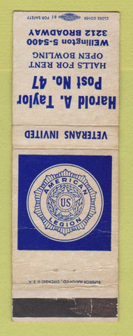 Matchbook Cover - American Legion Harold Taylor Bowling WEAR