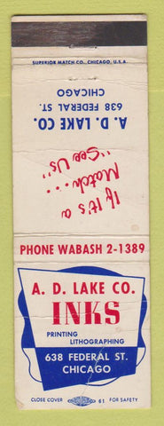 Matchbook Cover - AD Lake Inks Chicago IL WORN