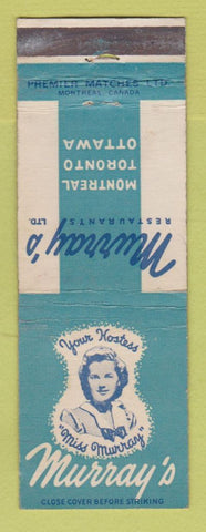 Matchbook Cover - Murray's Restaurants Montreal Toronto Ottawa