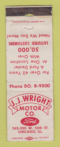 Matchbook Cover - JJ Wright Ford Chicago IL WORN