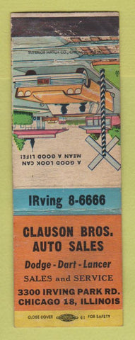 Matchbook Cover - Clauson Bros Dodge Dart Lancer Chicago IL WORN