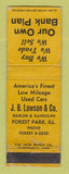 Matchbook Cover - JB Lawson Auto Sales Forest Park IL WORN