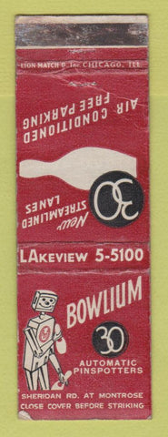 Matchbook Cover - 30 Bowlium Bowling Chicago IL AMF Robot WORN