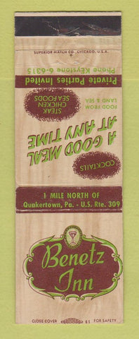 Matchbook Cover - Benetz Inn Restaurant Quakertown PA