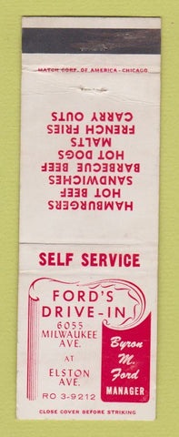 Matchbook Cover - Ford's Drive In Chicago IL hamburgers WEAR