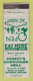 Matchbook Cover - Berkey's Hamburger Grill Bourbon IN WORN