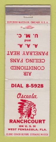Matchbook Cover - Wsceola Ranch Court Motel West Pensacola FL Indian