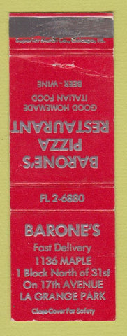 Matchbook Cover - Barone's Pizza Restaurant La Grange Park IL WEAR