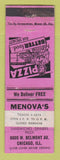 Matchbook Cover - Menova's Restaurant Pizza Chicago IL WEAR