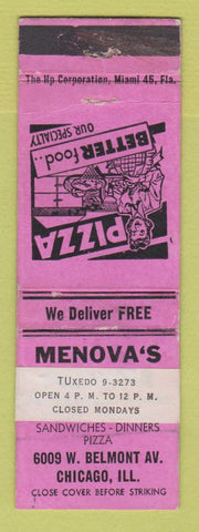 Matchbook Cover - Menova's Restaurant Pizza Chicago IL WEAR