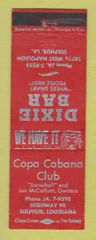 Matchbook Cover - Copa Cabana Club Sulphur LA Dixie Bar