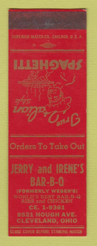 Matchbook Cover - Jerry and Irene's BBQ Cleveland OH SAMPLE WORN BACK