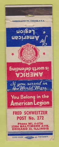 Matchbook Cover - American Legion Fred Schweitzer Post Chicago IL WEAR