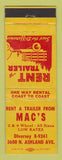 Matchbook Cover - Mac's Trailer Rentals Chicago IL