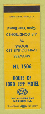 Matchbook Cover - House of Lord Jeff Motel Madison IL SAMPLE WORN BACK