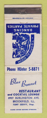 Matchbook Cover - Blue Bonnet Restaurant Brookfield IL WEAR