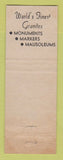 Matchbook Cover - Lincoln Monument Lincoln IL grave markers