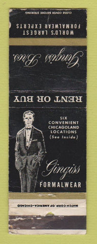Matchbook Cover - Gingiss Brothers Men's Clothes Formal Chicago IL WORN