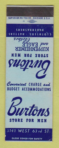 Matchbook Cover - Burtons Men's Clothes Chicago? IL SAMPLE WEAR