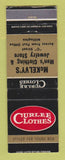 Matchbook Cover - Curlee Men's Clothes McKElvy's Millington WEAR