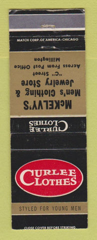 Matchbook Cover - Curlee Men's Clothes McKElvy's Millington WEAR