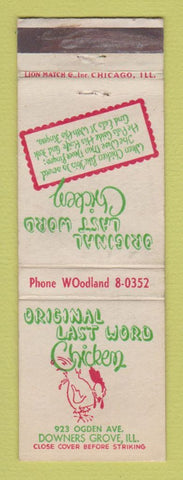 Matchbook Cover - Original Last Word Chicken Downers Grove IL WEAR