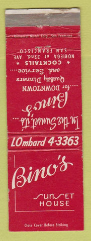 Matchbook Cover - Bino's Restaurant San Francisco CA Sunset House WEAR