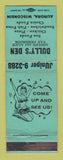 Matchbook Cover - Dully's Den Aurora WI girlie WORN