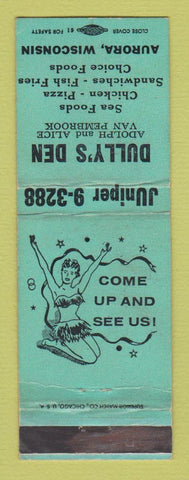 Matchbook Cover - Dully's Den Aurora WI girlie WORN