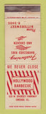 Matchbook Cover - Hollywood BBQ Restaurant Chicago IL WEAR