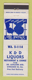 Matchbook Cover - K&D Liquors Chicago IL restaurant