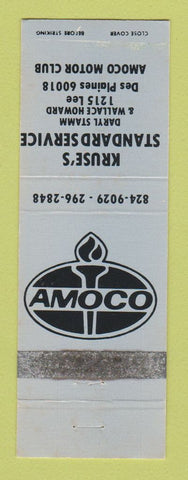 Matchbook Cover - Amoco oil gas Kruse's Standard Des Plaines IL BLUE WEAR